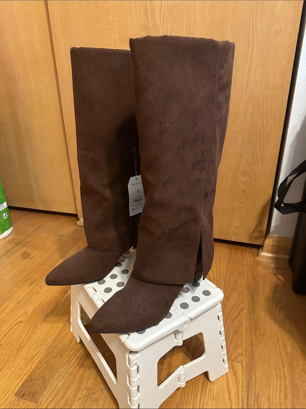 Time and Tru Knee-High Pointed Toe Suede Boots - Brown